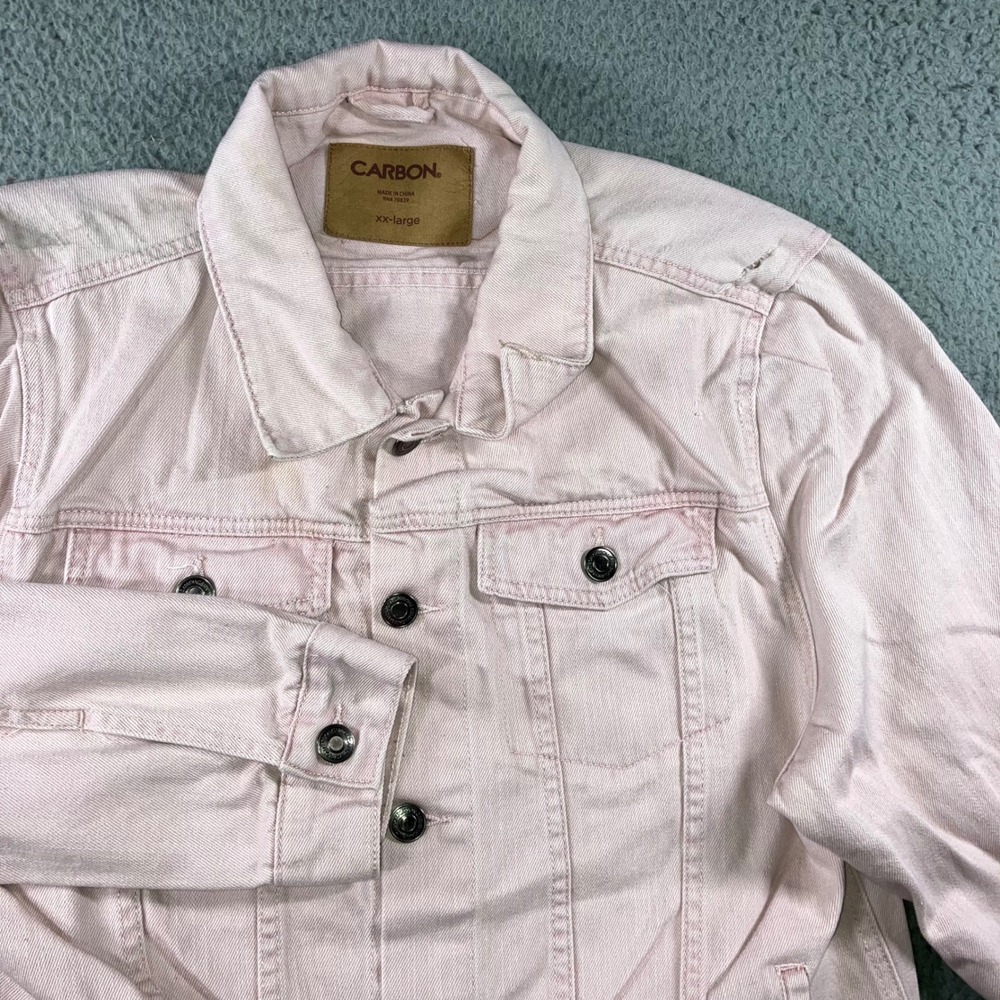 Carbon Denim Jacket Mens 2XL Light Pastel Pink Cotton Distressed Trucker
